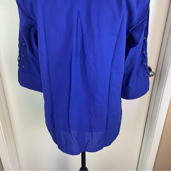 Chico’s Cotton 100% Royal Blue Long Sleeve Women New Shirt Straps Sleeve Size 0 - Picture 11 of 11